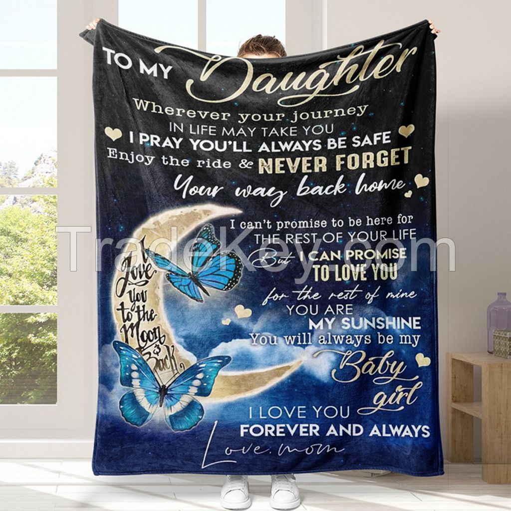Creative letter printed flannel fleece blanket for family gift