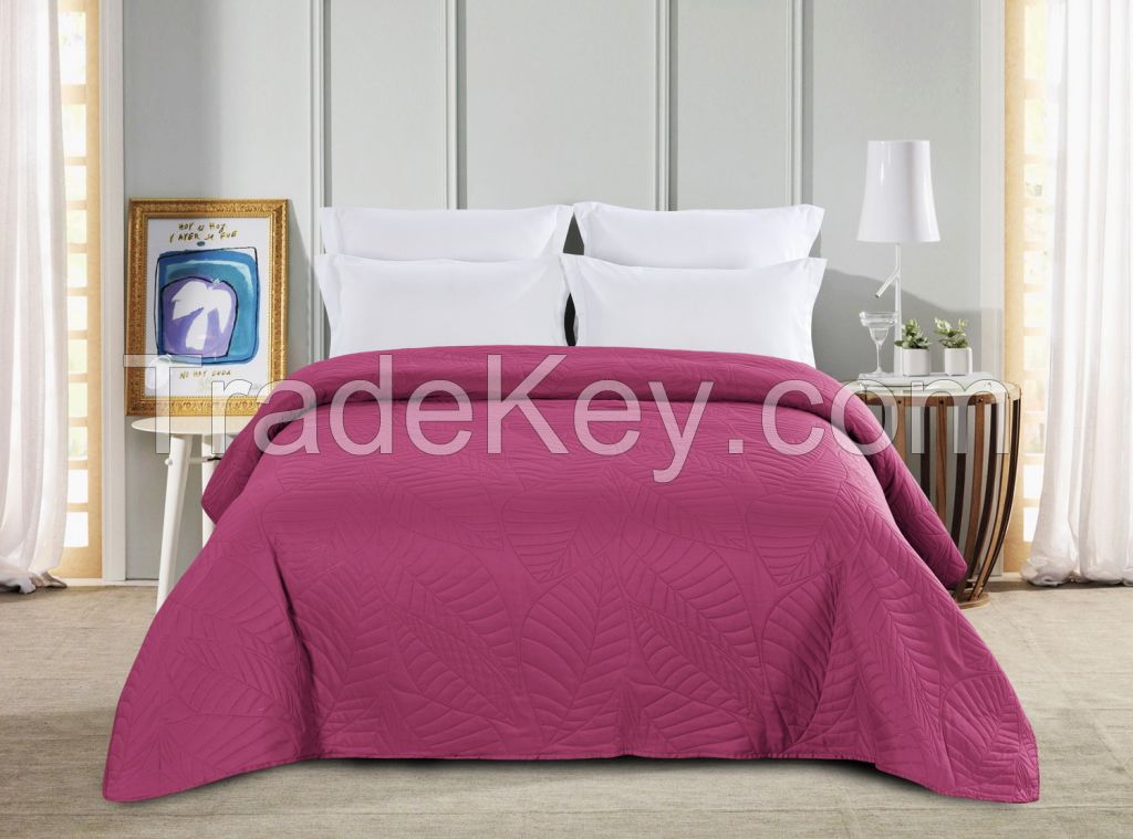 Wholesale microfiber ultrasonic quilted leaf pattern bedspread for bed