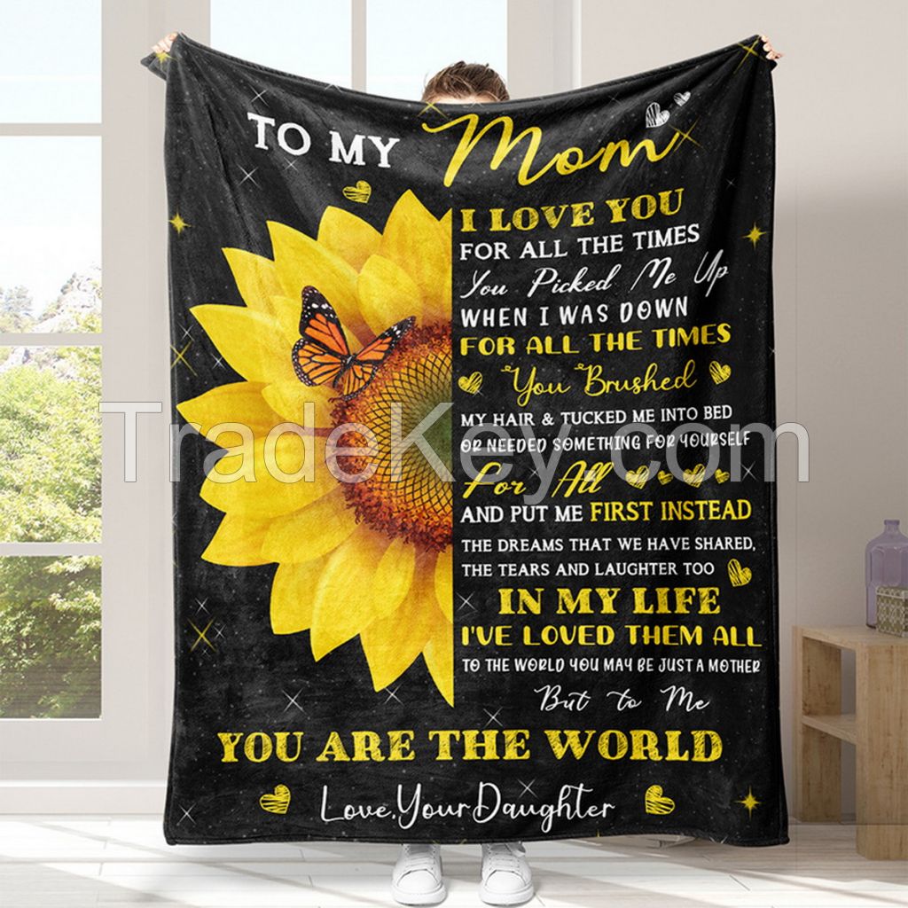 Creative letter printed flannel fleece blanket for family gift
