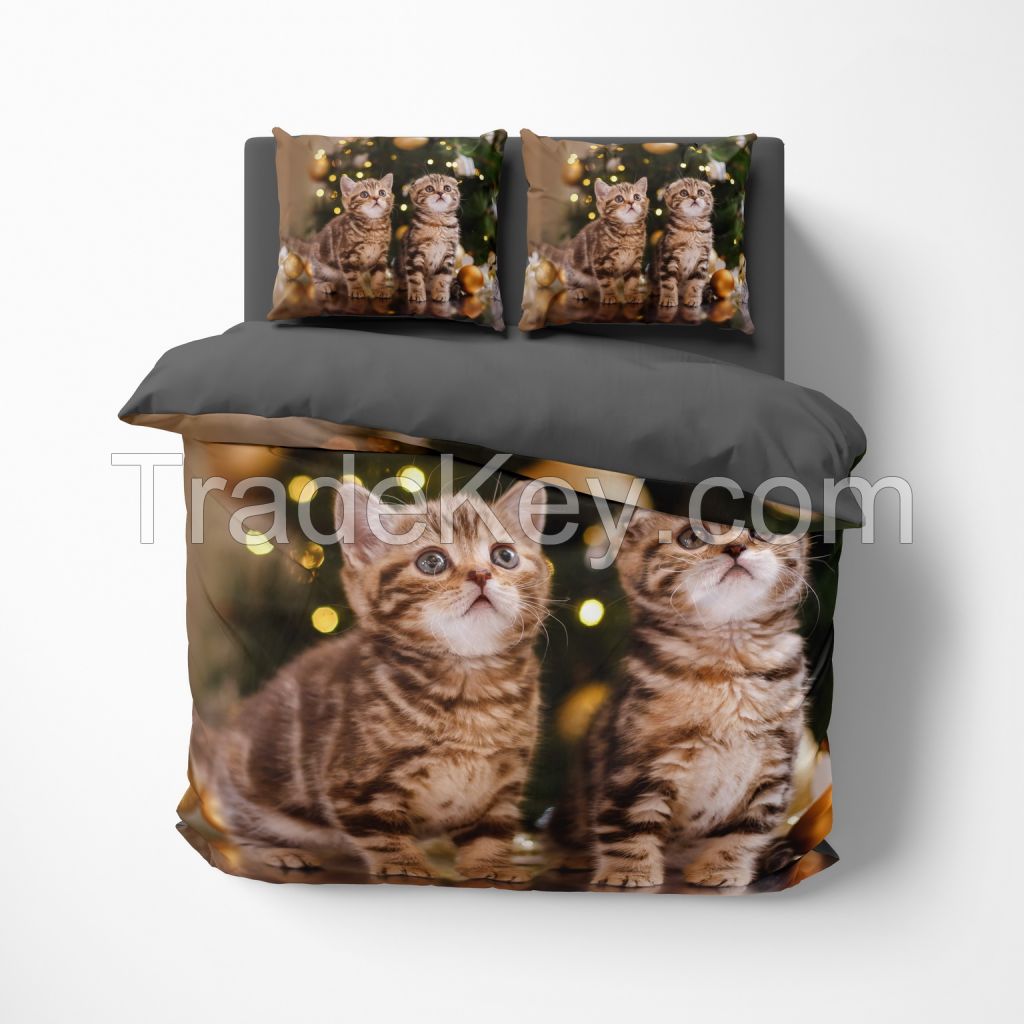 Customized 3D Digital Printed Microfiber Cats Bedding Set, Unique Gift For Everyone