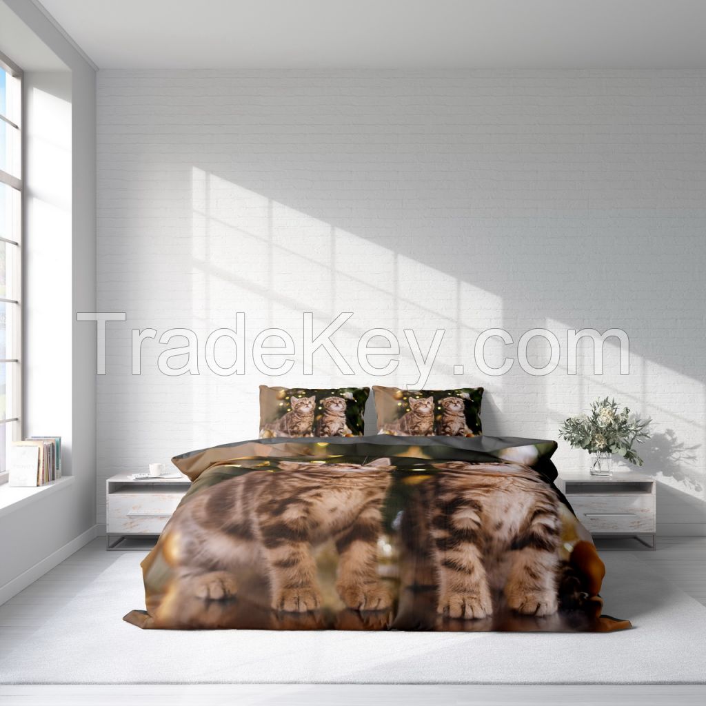 Customized 3D Digital Printed Microfiber Cats Bedding Set, Unique Gift For Everyone