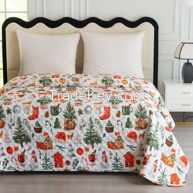 Cheap Microfiber Ultrasonic Quilted Christmas Bed Cover Coverlet Bedspread