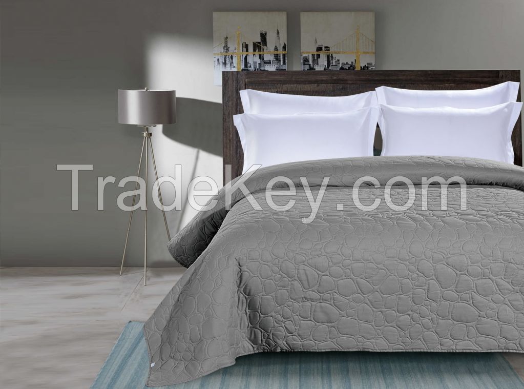 Hot Sale Cheap Microfiber Ultrasonic Quilted Solid Bed Cover Bedspread With Stone Pattern