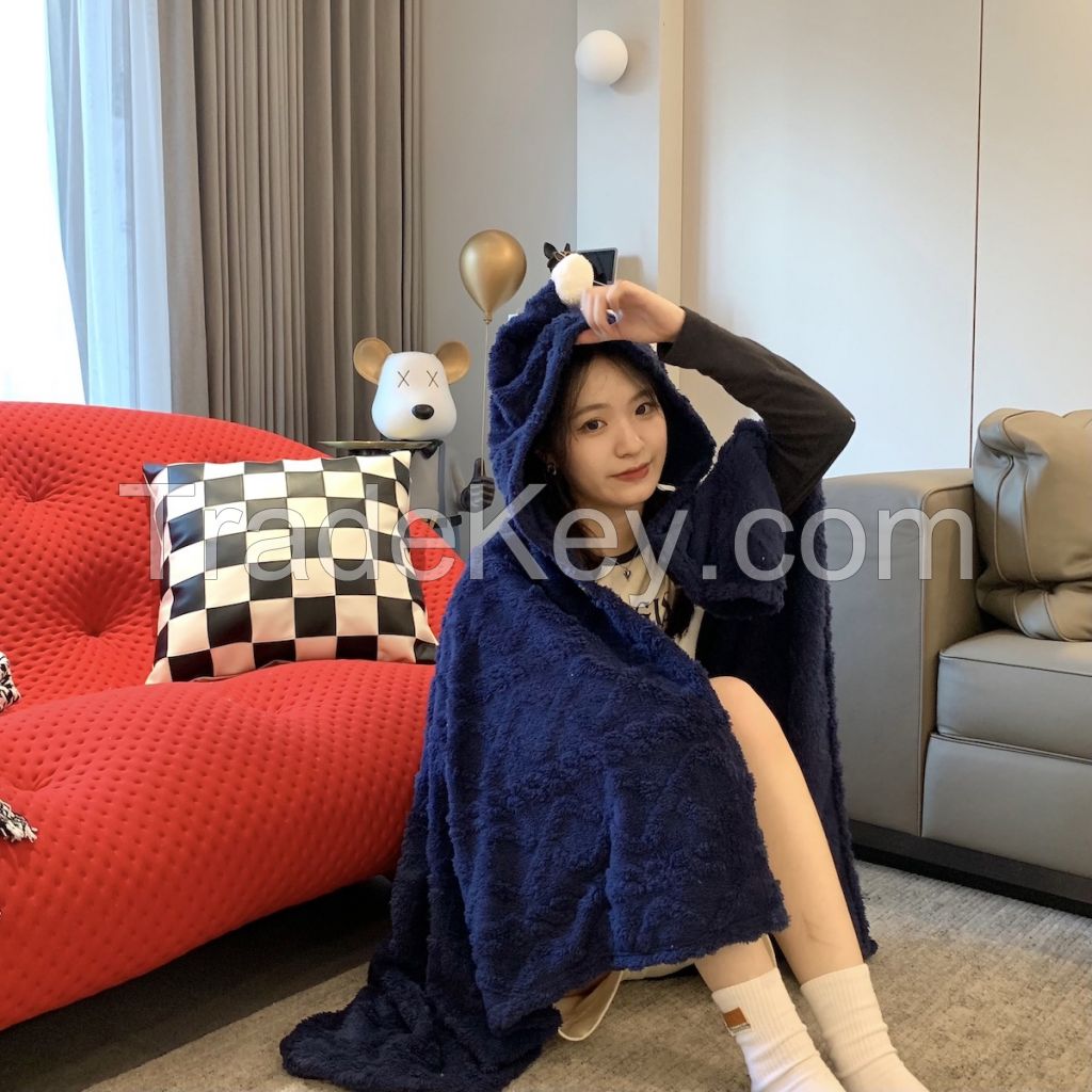 Jacquard Fleece Hood Shawl Blanket Office Nap Blanket Thickened Nap Blanket Taff Casual Blanket Sofa Blanket