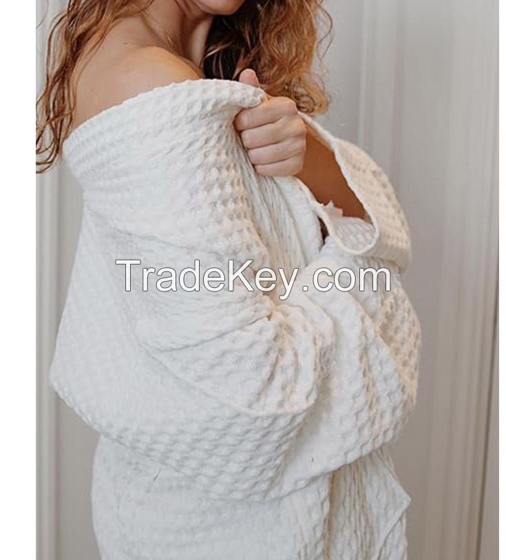 100% Cotton White Thick Terry Bathrobe for Women's Sleepwear Spa Beauty 5 Star Hotel Luxury Bath Robes With Logo Embroidered