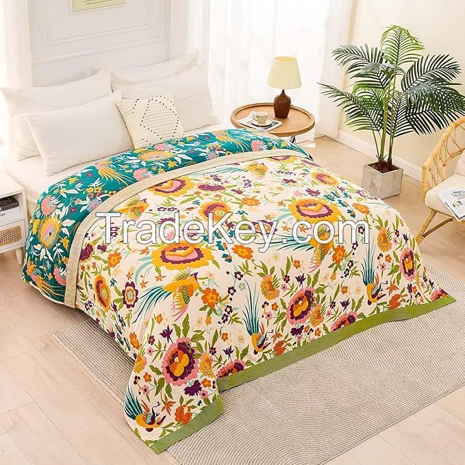 Home Textile Gift Soft Vintage Floral Boho Blanket king Size Picnic Throw Blankets Wholesale 100% Cotton Muslin Bed Blanket