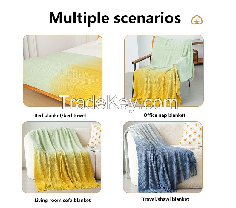 Super Soft Warm Design Colors Breathe Textured Home Decor Acrylic Knitted Throw Blankets With Tassel