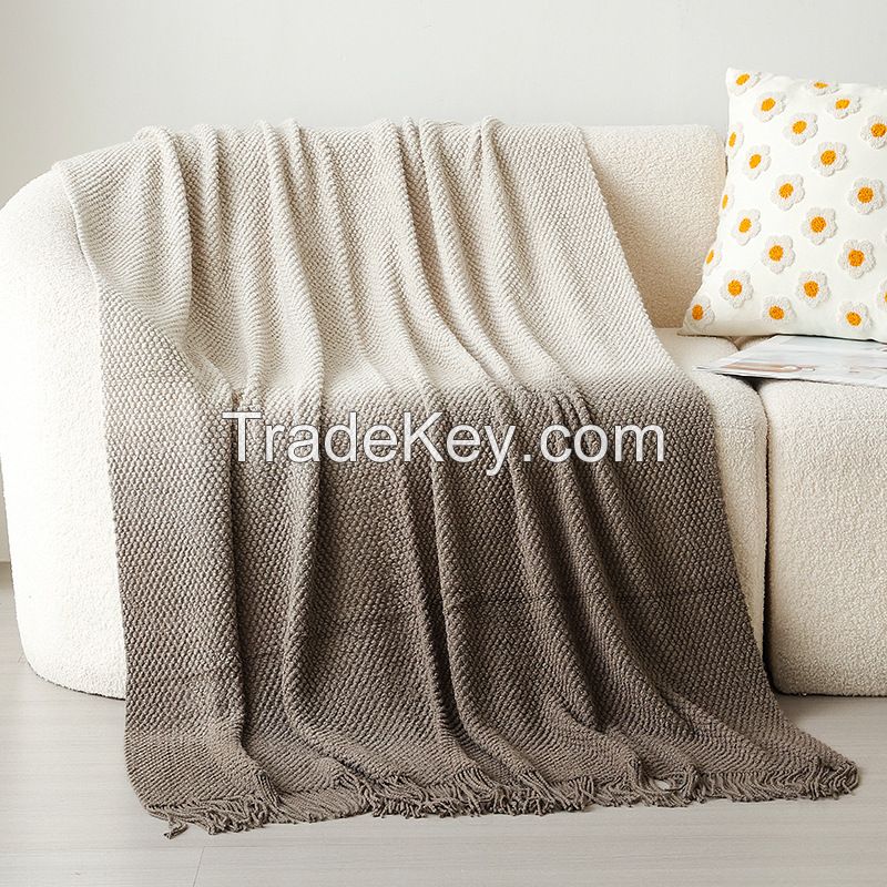 Super Soft Warm Design Colors Breathe Textured Home Decor Acrylic Knitted Throw Blankets With Tassel