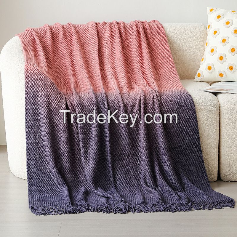 Super Soft Warm Design Colors Breathe Textured Home Decor Acrylic Knitted Throw Blankets With Tassel