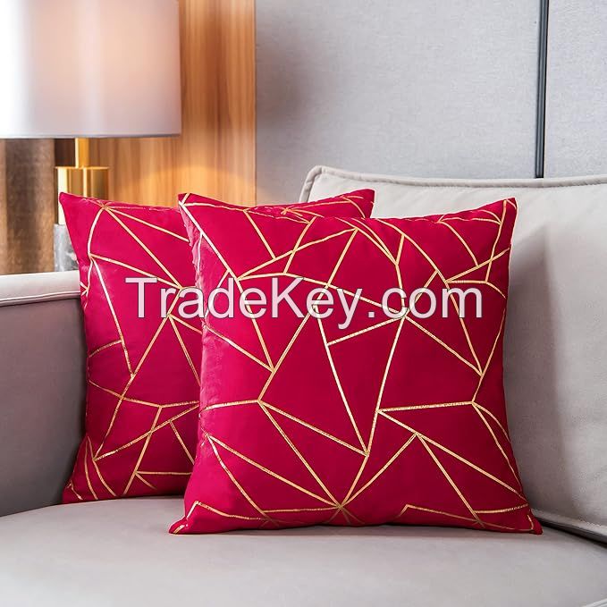 Velvet Cushion Cases Decorative Gold Foil Geometric Pattern Soft Square Throw Pillow Covers