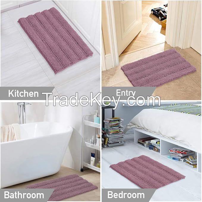 Chenille Bathroom Rugs Set Non-Slip Bath Mats for Bathroom Super Absorbent Shaggy Rugs for Tub Shower Toilet Bath Rug Plus U