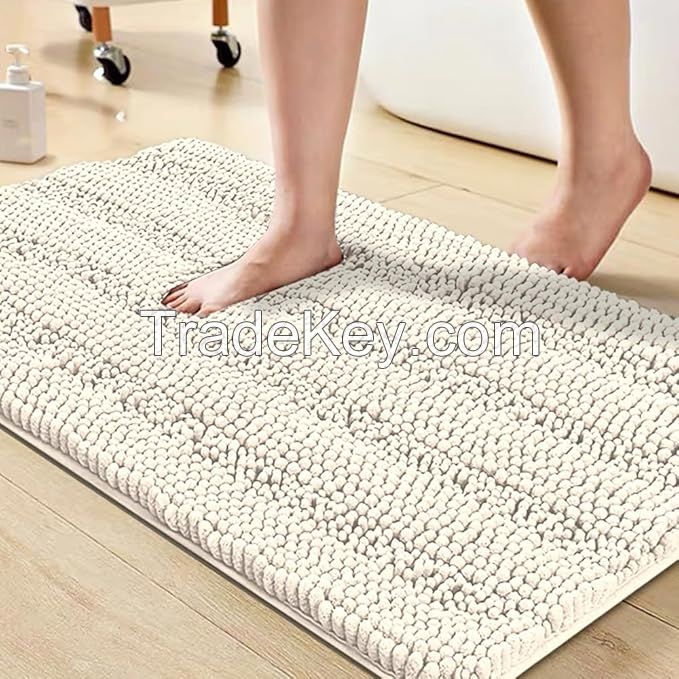 Chenille Bathroom Rugs Set Non-Slip Bath Mats for Bathroom Super Absorbent Shaggy Rugs for Tub Shower Toilet Bath Rug Plus U