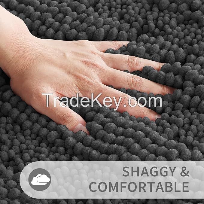 Chenille Bathroom Rugs Set Non-Slip Bath Mats for Bathroom Super Absorbent Shaggy Rugs for Tub Shower Toilet Bath Rug Plus U