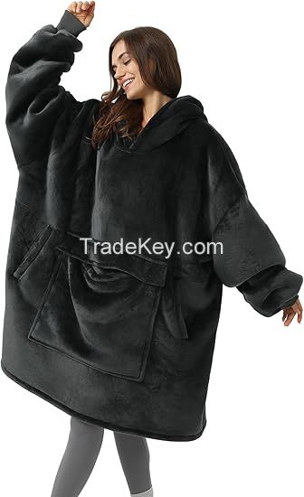 Custom Design Printed Wearable Oversized Winter Warm Heated Solid Color Hoodie Blanket Sweatshirt