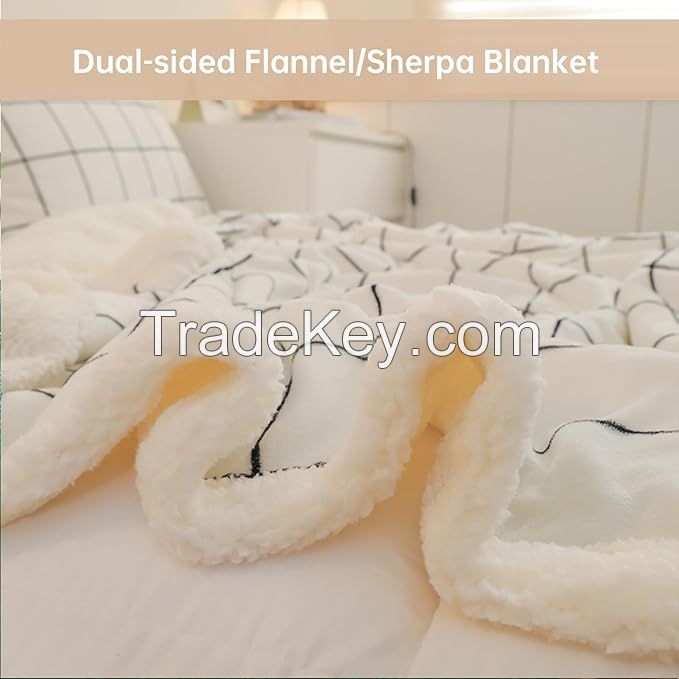 Sherpa Fleece Throw Blanket for Couch - Thick and Warm Bed Blanket Dual Sided,Soft Fuzzy Plush Throw Blanket