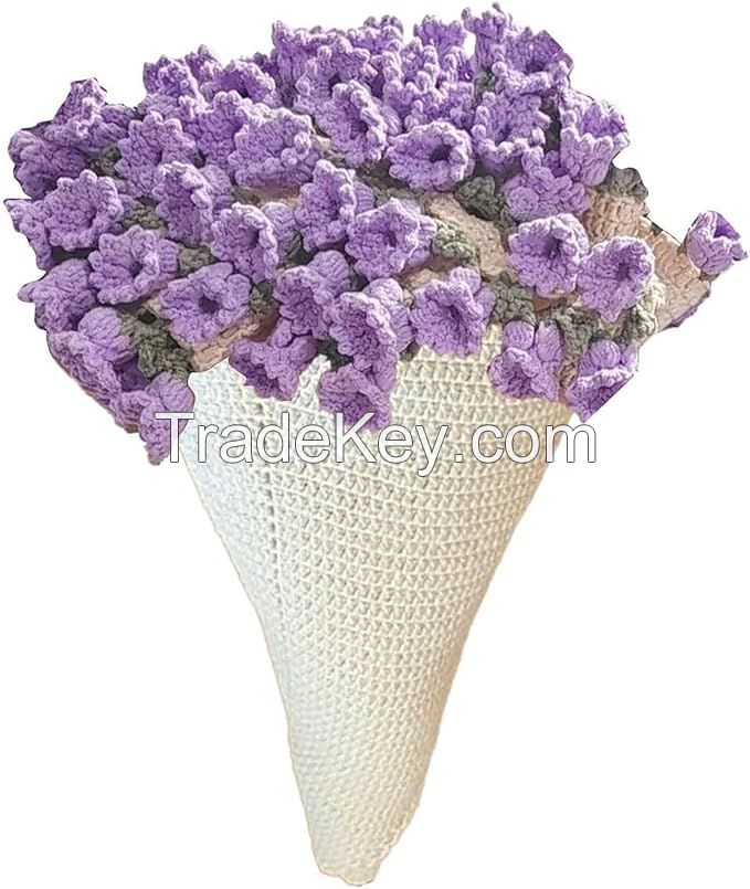 Handmade Crochet Lily of The Valley Flower Bouquet Blanket - Light Blue Sofa BlanketSoft and Cozy Knitted Throw