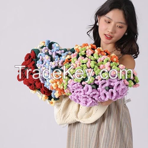 Handmade Crochet Lily of The Valley Flower Bouquet Blanket - Light Blue Sofa BlanketSoft and Cozy Knitted Throw