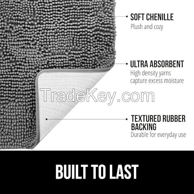 Bath Rug Mat Custom Non-Slip Soft Super Water Absorbent Machine Washable Dry Bath Rugs Bathroom Mat Shaggy Chenille Bath Mats