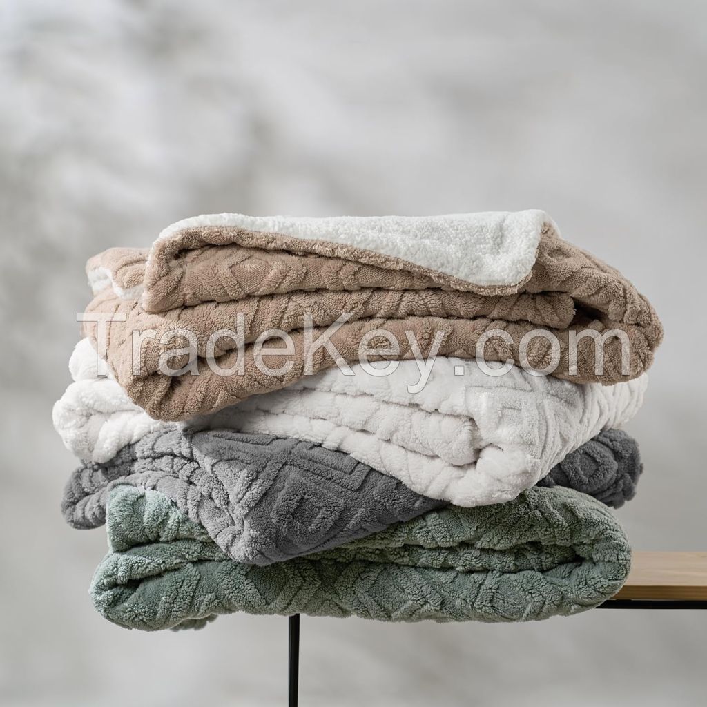 Jacquard Boho Sherpa Fleece Throw Blanket Super Soft Cozy Fuzzy Plush Blankets for Winter Reversible Thick Warm Blanket for Bed