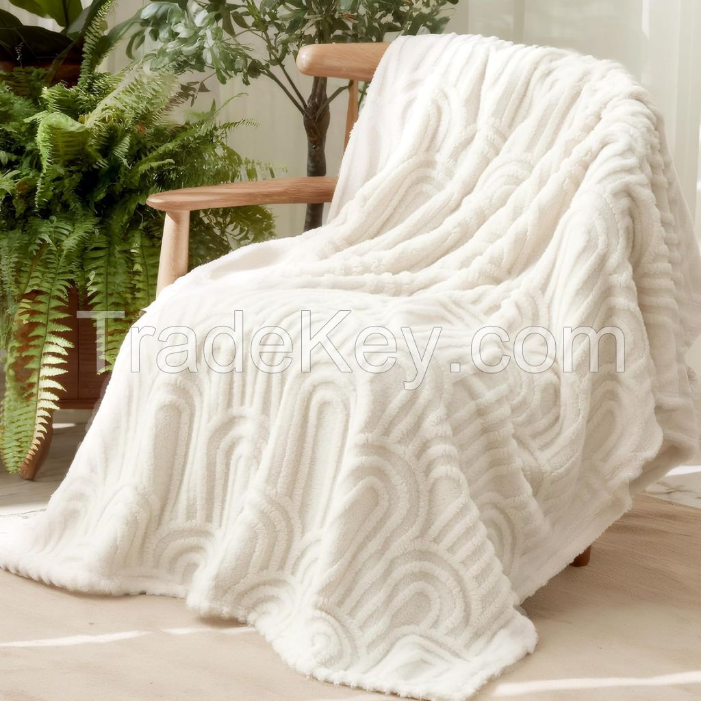 Quality  Fleece Furniture Colorful Plain Color Thickened Flannel Cute Jacquard Throw Bed Blanket