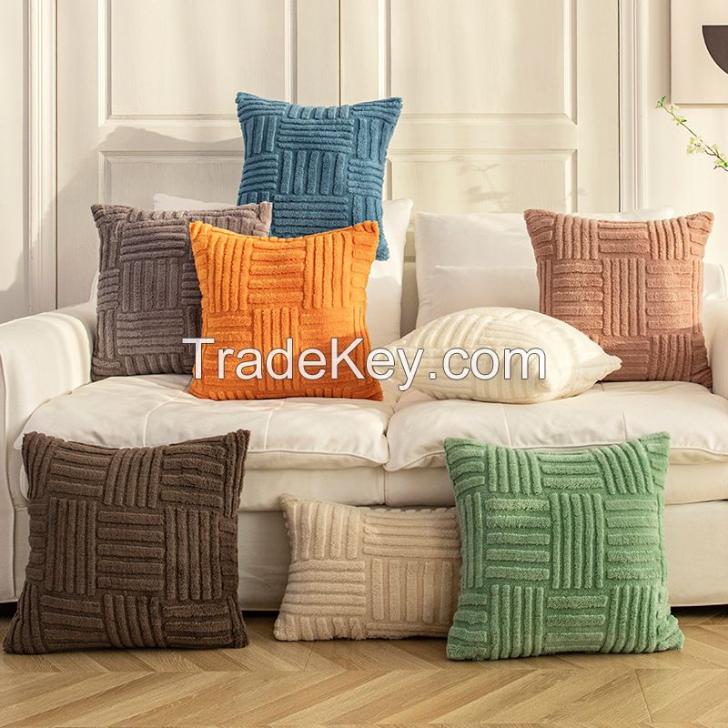 Click image to open expanded view Share to  Quality Woven Plush Flannel Pillow Cover Solid Color Sofa Cushion Plain Double Sided Pillow Cushion