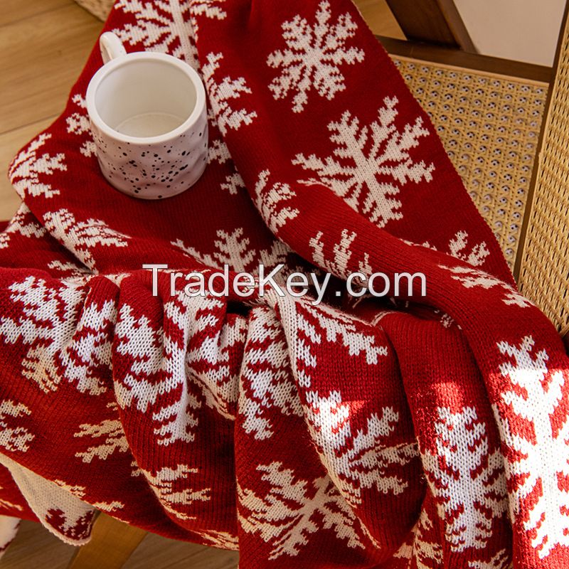 Reindeer and Christmas Tree Knit Throw Christmas Knit Throw Blanket 100% Acrylic Christmas Knitted Decorative Blanket
