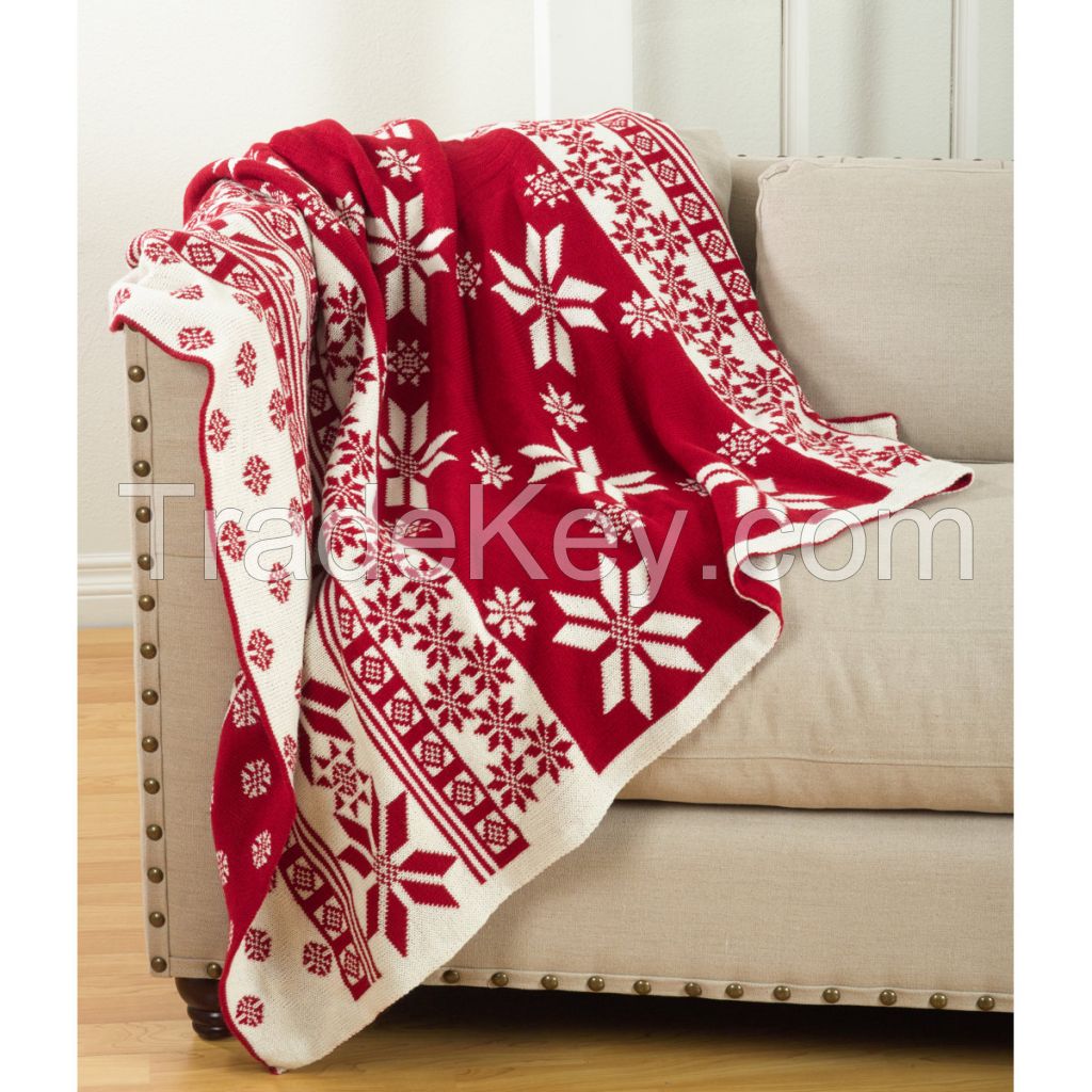 Reindeer and Christmas Tree Knit Throw Christmas Knit Throw Blanket 100% Acrylic Christmas Knitted Decorative Blanket