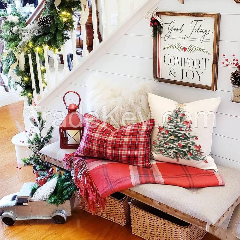 Throw Pillow Covers 18 x 18 Holiday Decorations Winter Decorative Cotton Linen Fabric Pillowcase for Christmas Home Sofa