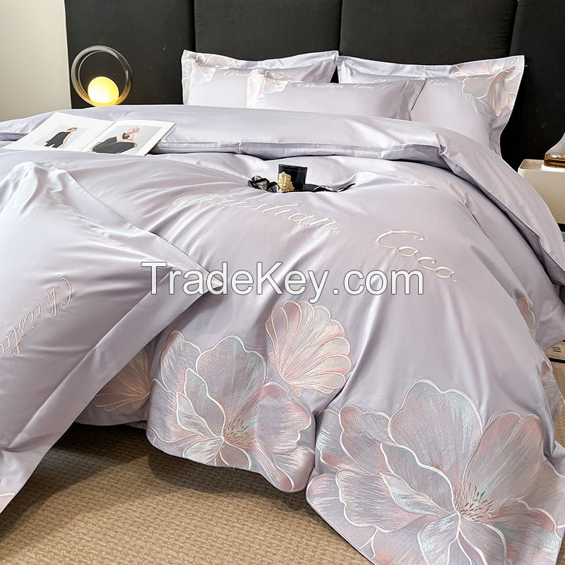 Embroidery Cotton Bedding Sets with Zipper Closure Custom Luxury Duvet Cover Queen Size pure cotton bed sheet and duvet cover