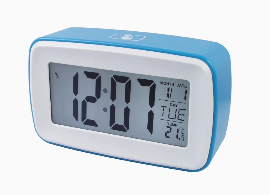 Big LCD Glowing Alarm Clock with Digital Calendar &amp; Voice Record, Blue desktop alarm clock