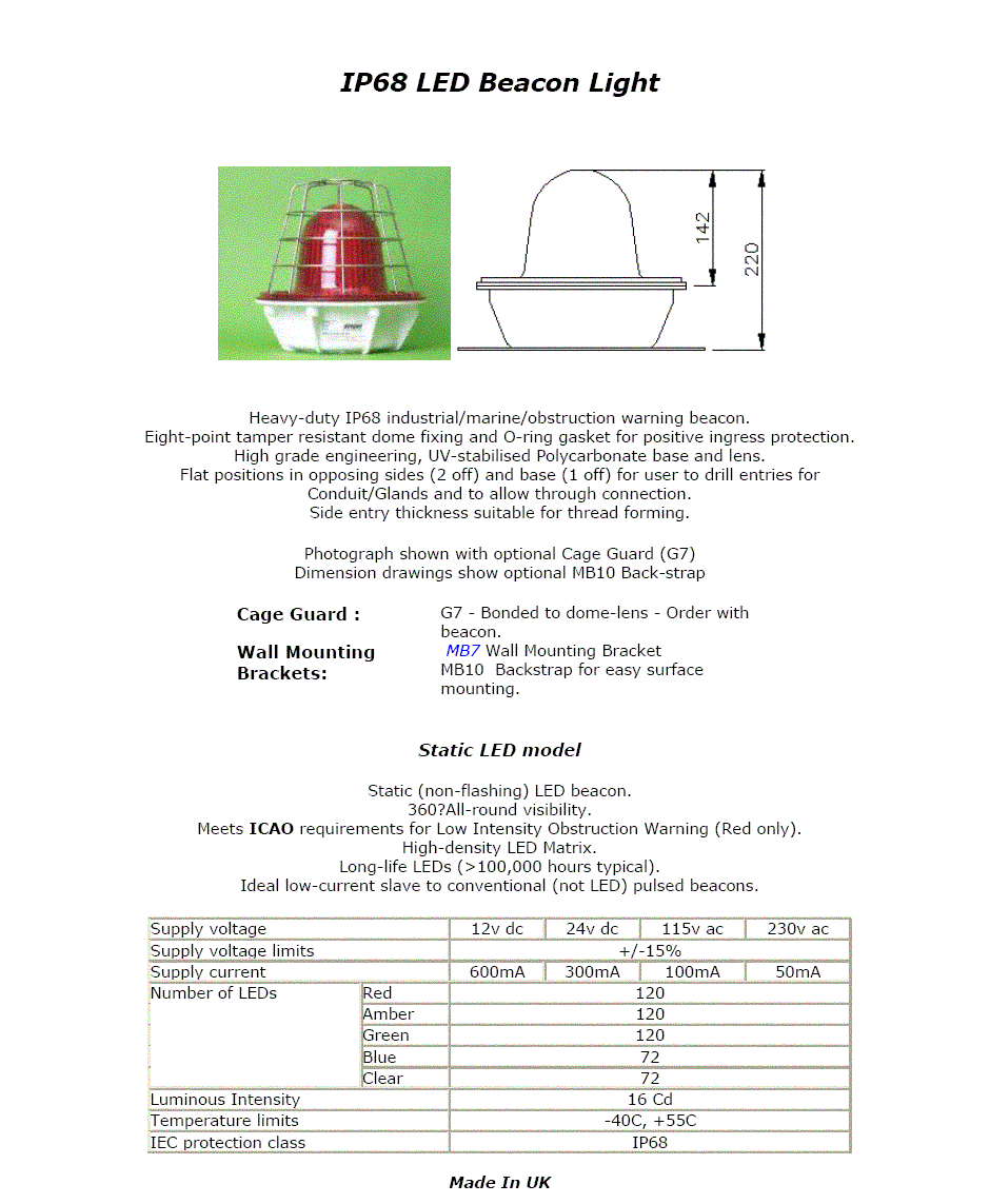 Heavy-duty IP68 industrial/marine/obstruction warning LED beacon.