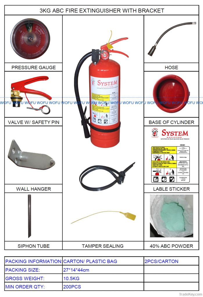 3KG PORTABLE ABC DRY CHEMICAL DRY POWDER FIRE EXTINGUISHER