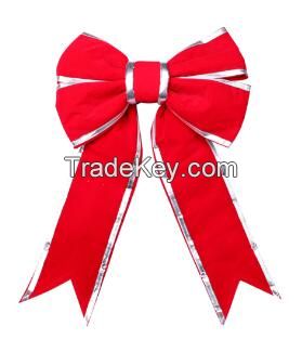 structual 3D red velvet Christmas bow with silver trim