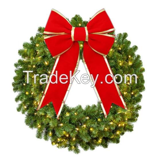 Prelit Christmas wreath for outdoor use with structual bow