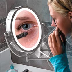 LED lighted wall mounted magnifying shaving mirror