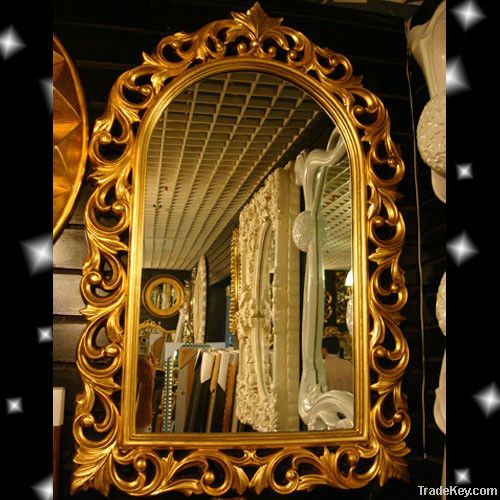 Antique French Rococo Wood Decorative Mirror, Shabby Chic Wooden Framed