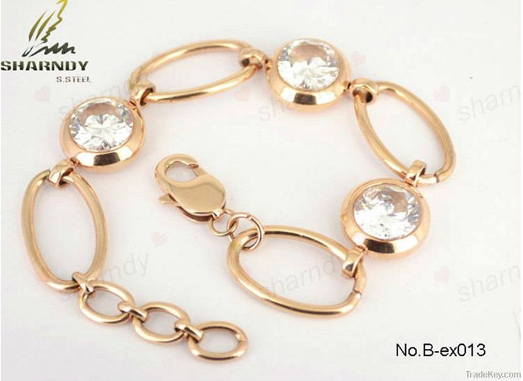 Stainless steel rose gold diamond bracelet
