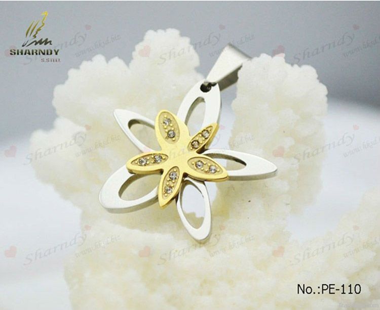 2-tone beauty diamond floral flower star gold plated&silver layered pe