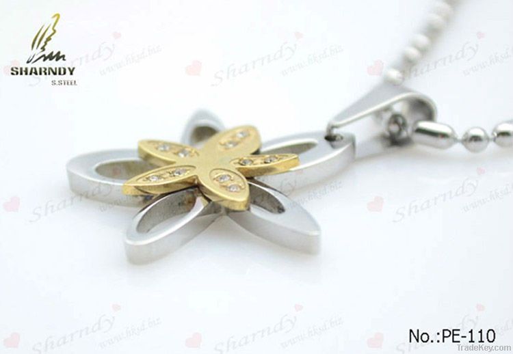 2-tone beauty diamond floral flower star gold plated&silver layered pe