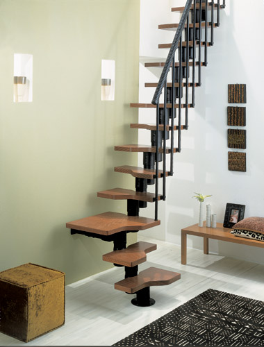 wood-steel staircase (interlocking tubular spine)