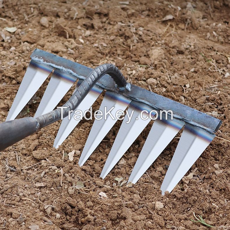 4/5/6/7 Tines heavy duty iron hand rake for backyard loosening farm land soil planting gardening ground steel weeding rake tool