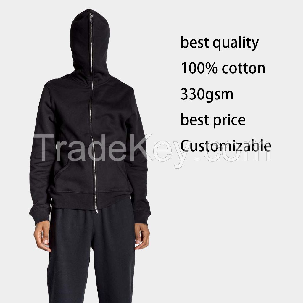 100% Cotton Custom Made Printing Tech Full Zip Sweatshirt Pullover Blank Fitted Workout Zip Up Hoodies Men