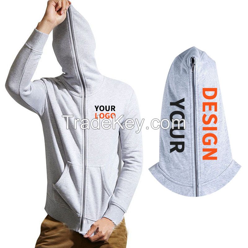 Oem Custom Men's Double-ended Zipper Pullover Hoodies High Quality Full Zip Up Hoodies Fleece Cotton Mens Hoodie