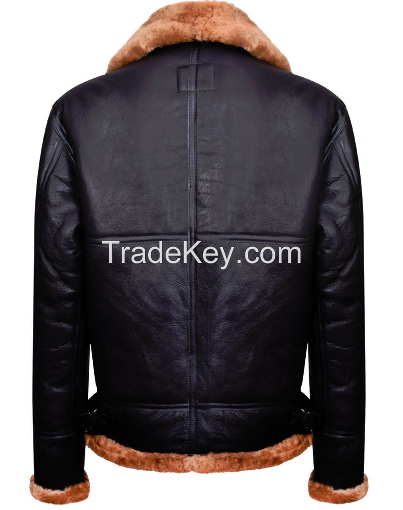 customs bomber jackets Aviator Mens Bomber Pilot Flying Fur Collar Sheepskin Leather Jacket