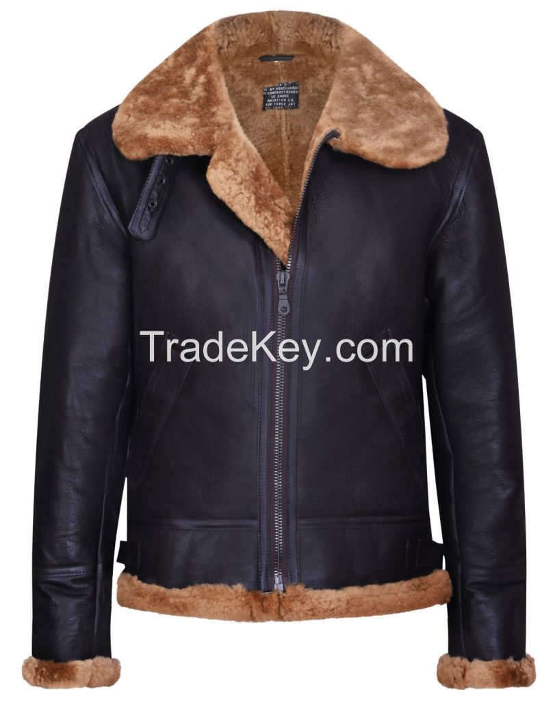 customs bomber jackets Aviator Mens Bomber Pilot Flying Fur Collar Sheepskin Leather Jacket