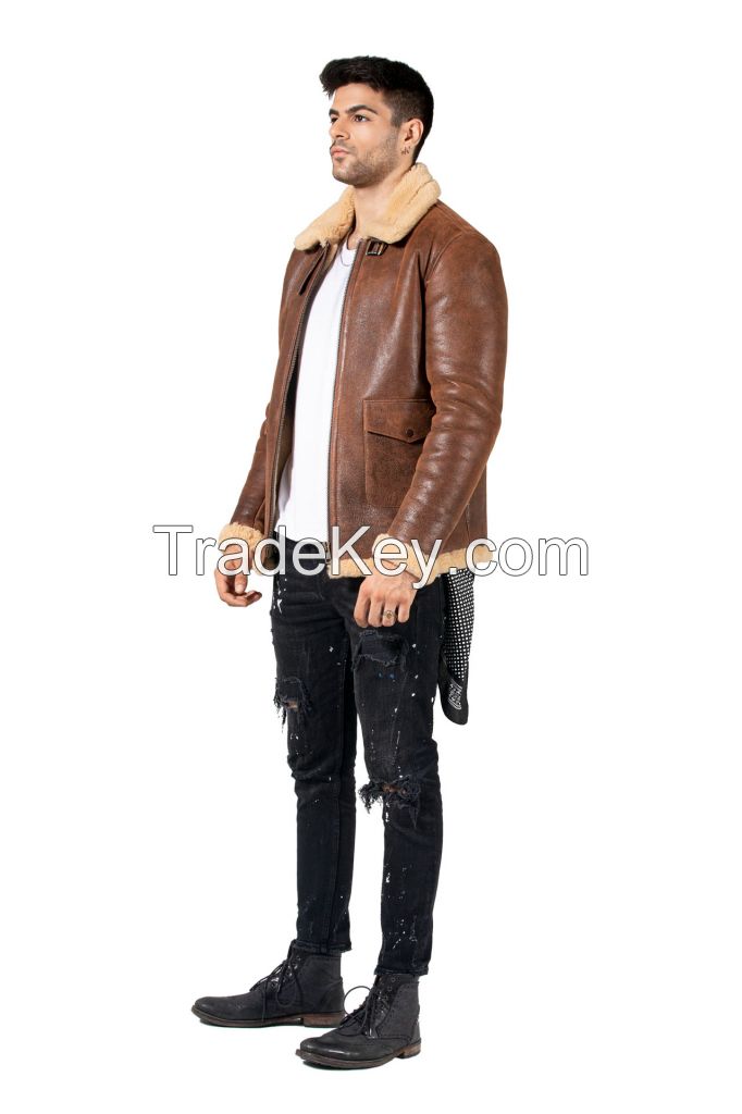 Flying leather bomber jacket pilot style with Golden zipper front High quality Export leather jacket