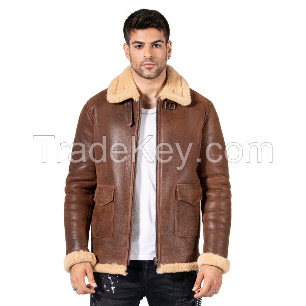 Flying leather bomber jacket pilot style with Golden zipper front High quality Export leather jacket