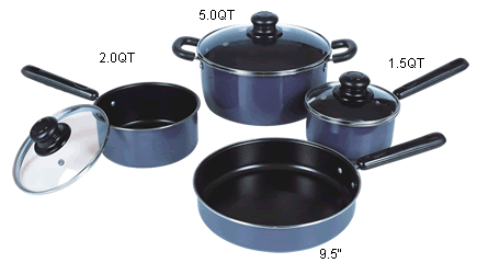 7PC straight shape non-stick cookware set(glass lid)