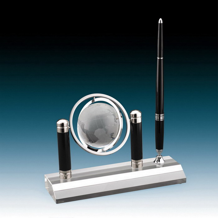 crystal globe penstand business gifts