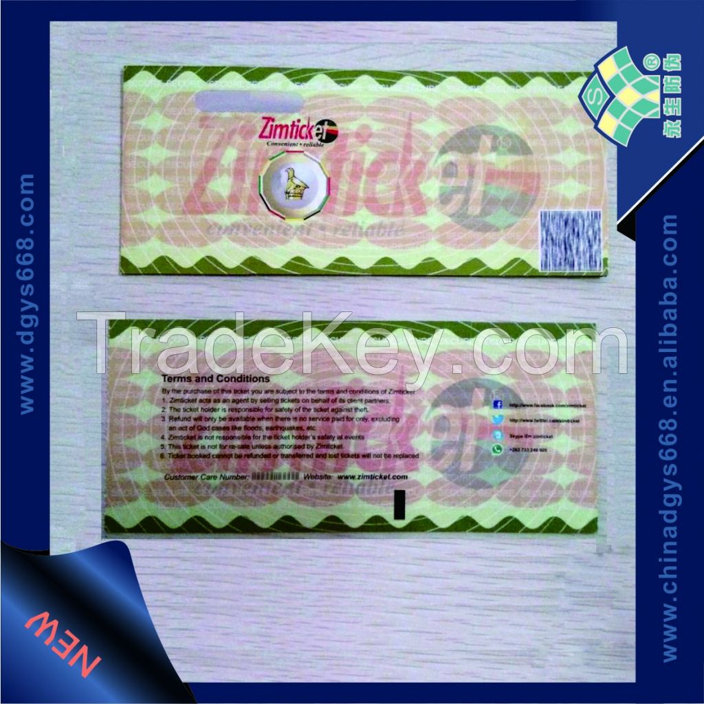 UV invisible logo printing booklet ticket coupon card ticket